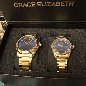 2 Grace Elizabeth Gold and Navy Watch Duo for both Men & Women
